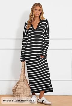 mero kitty MEROKEETY Women's 2024 Fall Knit Striped Long Sleeve Sweater